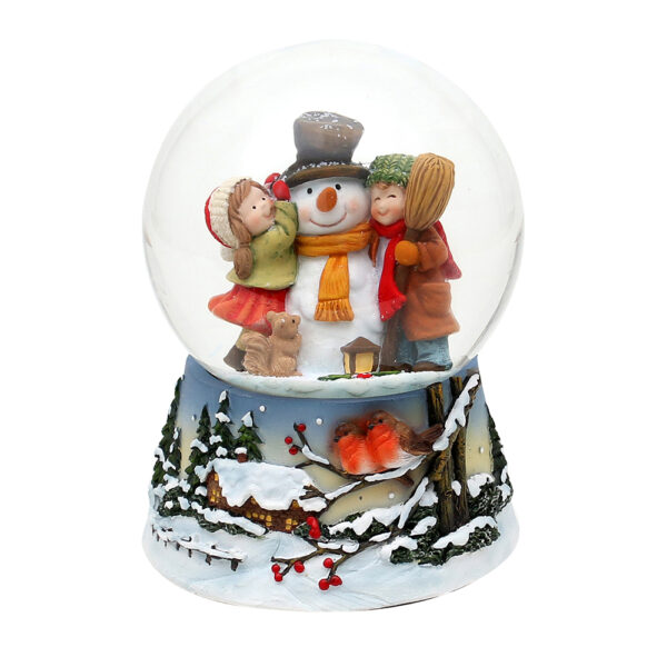 Schneekugel Schneemann mit Kindern und Spieluhr