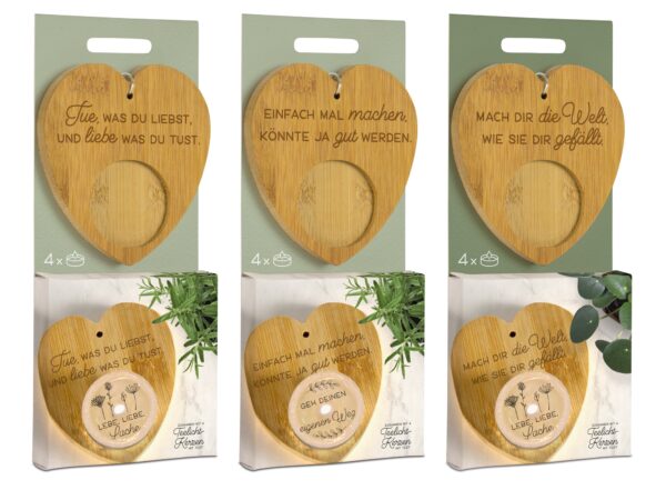 Überraschungsteelicht aus Bambusholz mit Botschaft